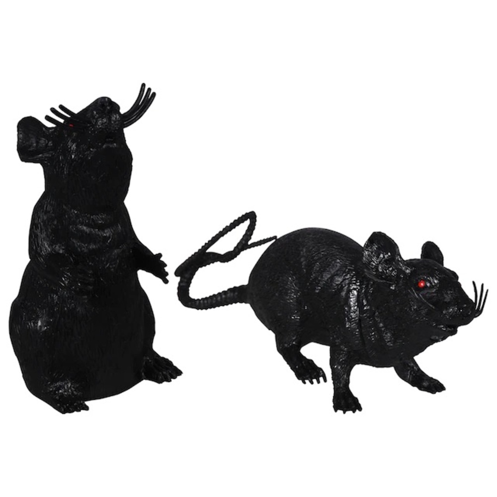 2 Creepy Squeaking Black Plastic Rats Halloween decorations props haunted house